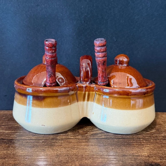 Vintage Condiment Server with Lids and Spoons - Picture 1 of 14
